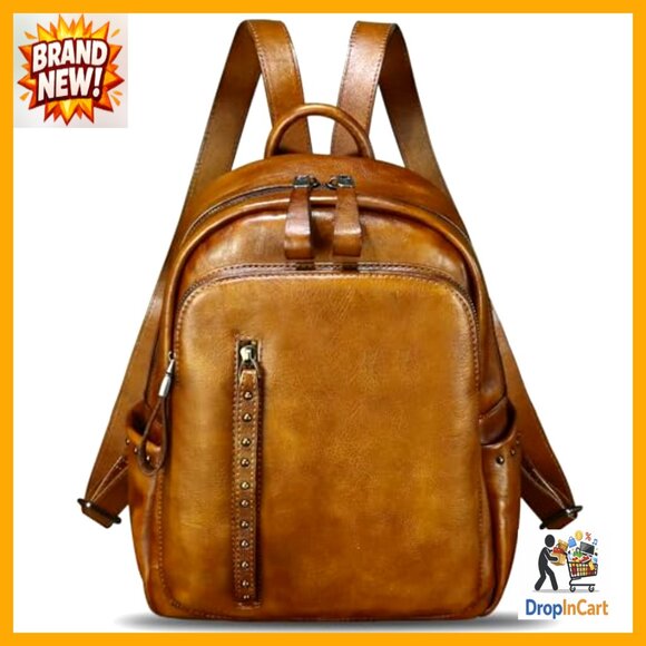 Genuine Leather Backpack Vintage Western Daypack College Bag Rivet Details main image 4